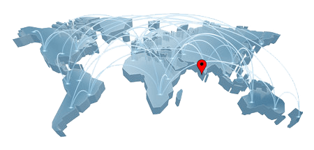 the map of the world with India pinpointed showing business connections all over the world